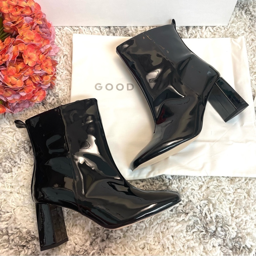 Good American Square Toe Bootie in Black Patent 8.5 - Picture 7 of 12